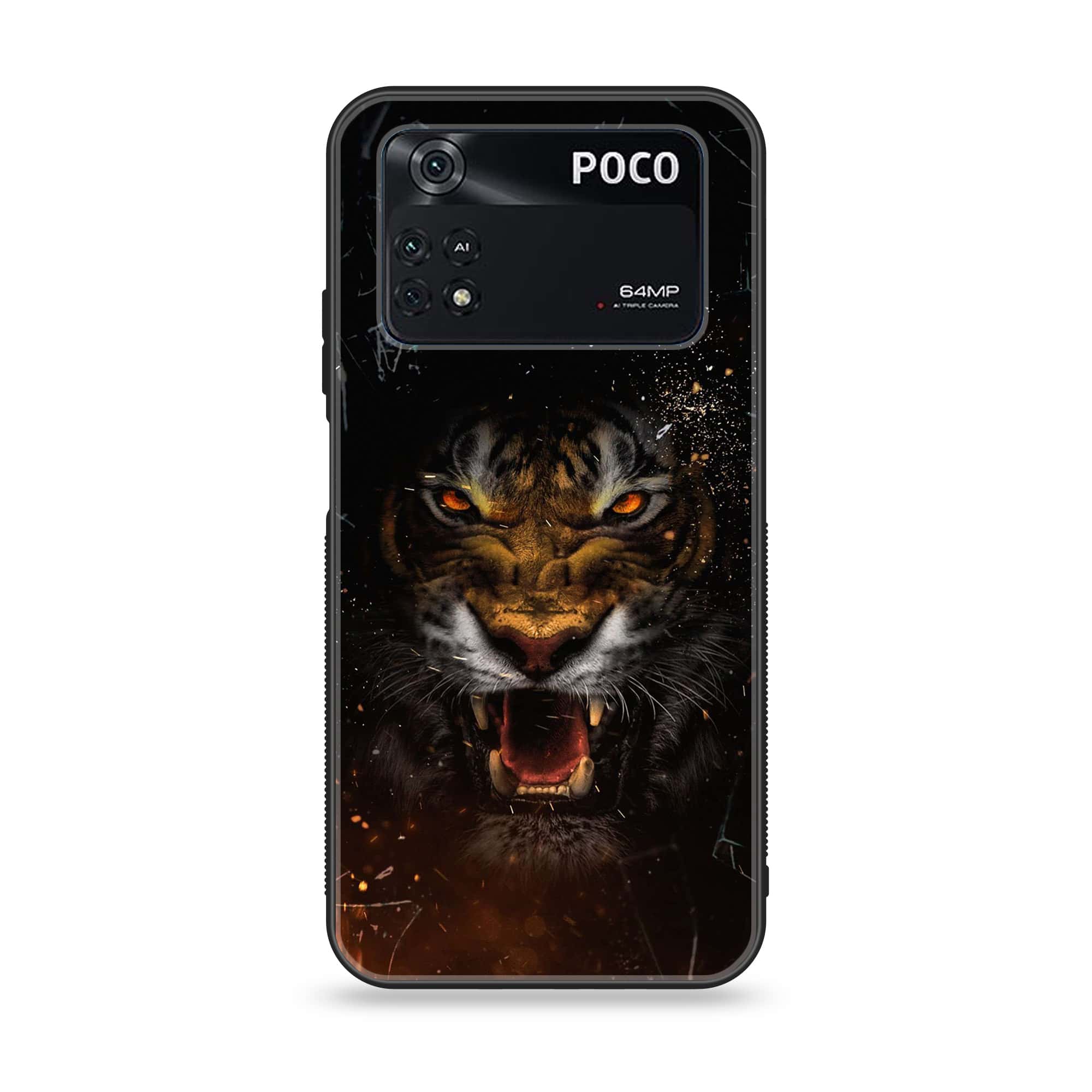 Xiaomi Poco M4 Pro 4G - Tiger Series - Premium Printed Glass soft Bumper shock Proof Case