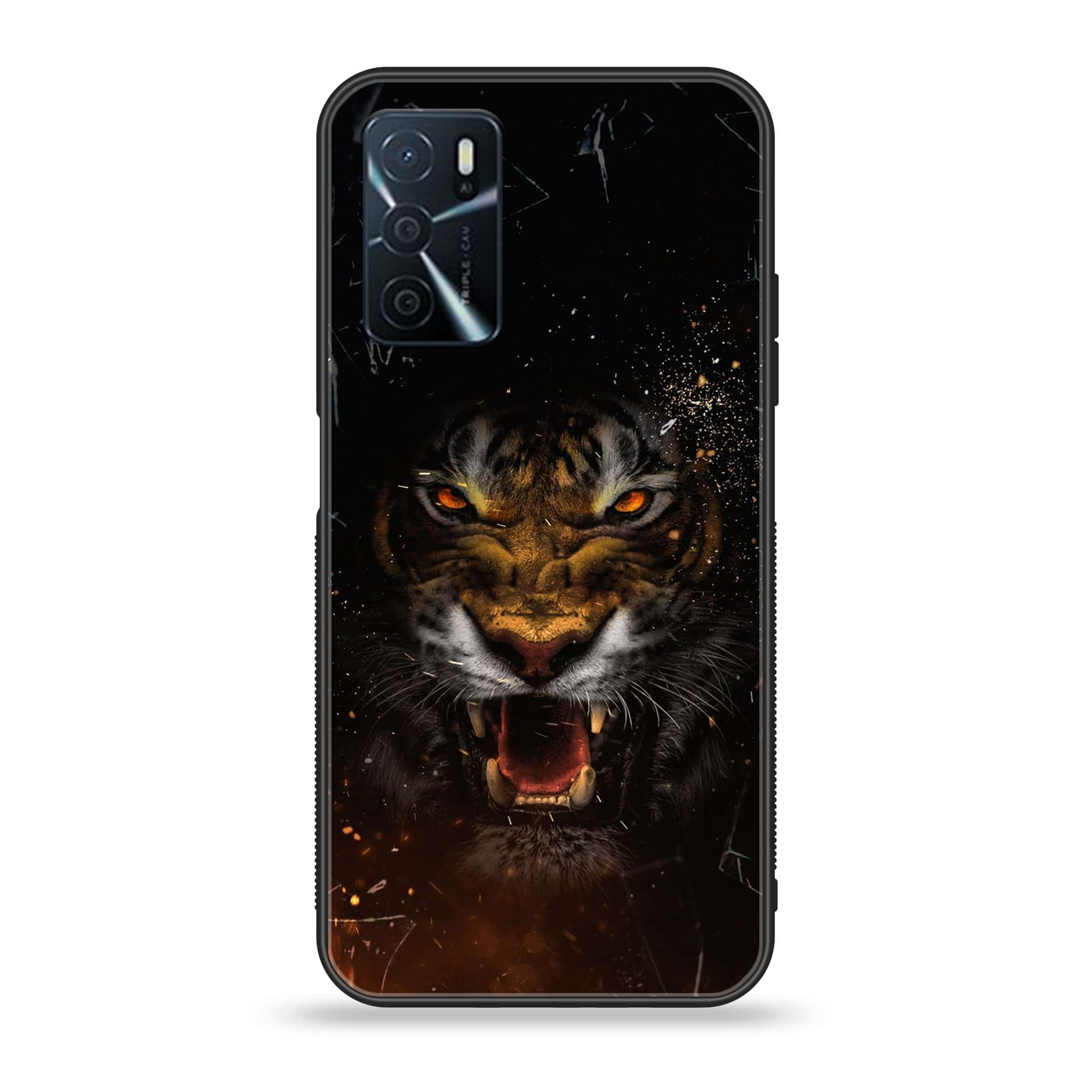 OPPO A16 - Tiger Series - Premium Printed Glass soft Bumper shock Proof Case