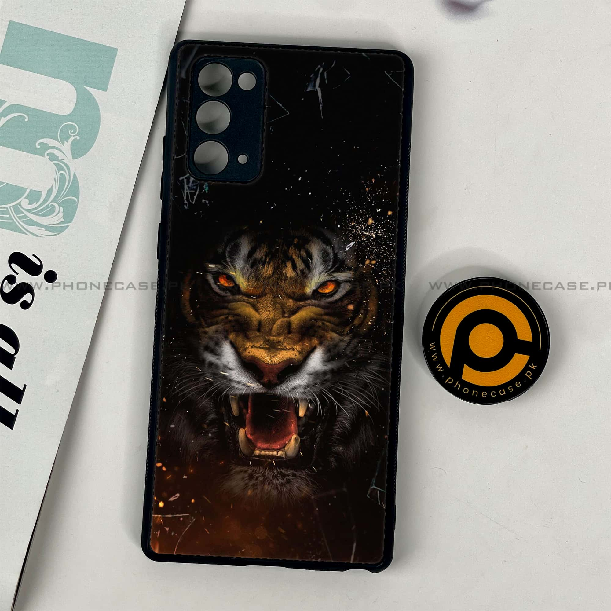 Samsung Galaxy Note 20 - Tiger Series - Premium Printed Glass soft Bumper shock Proof Case