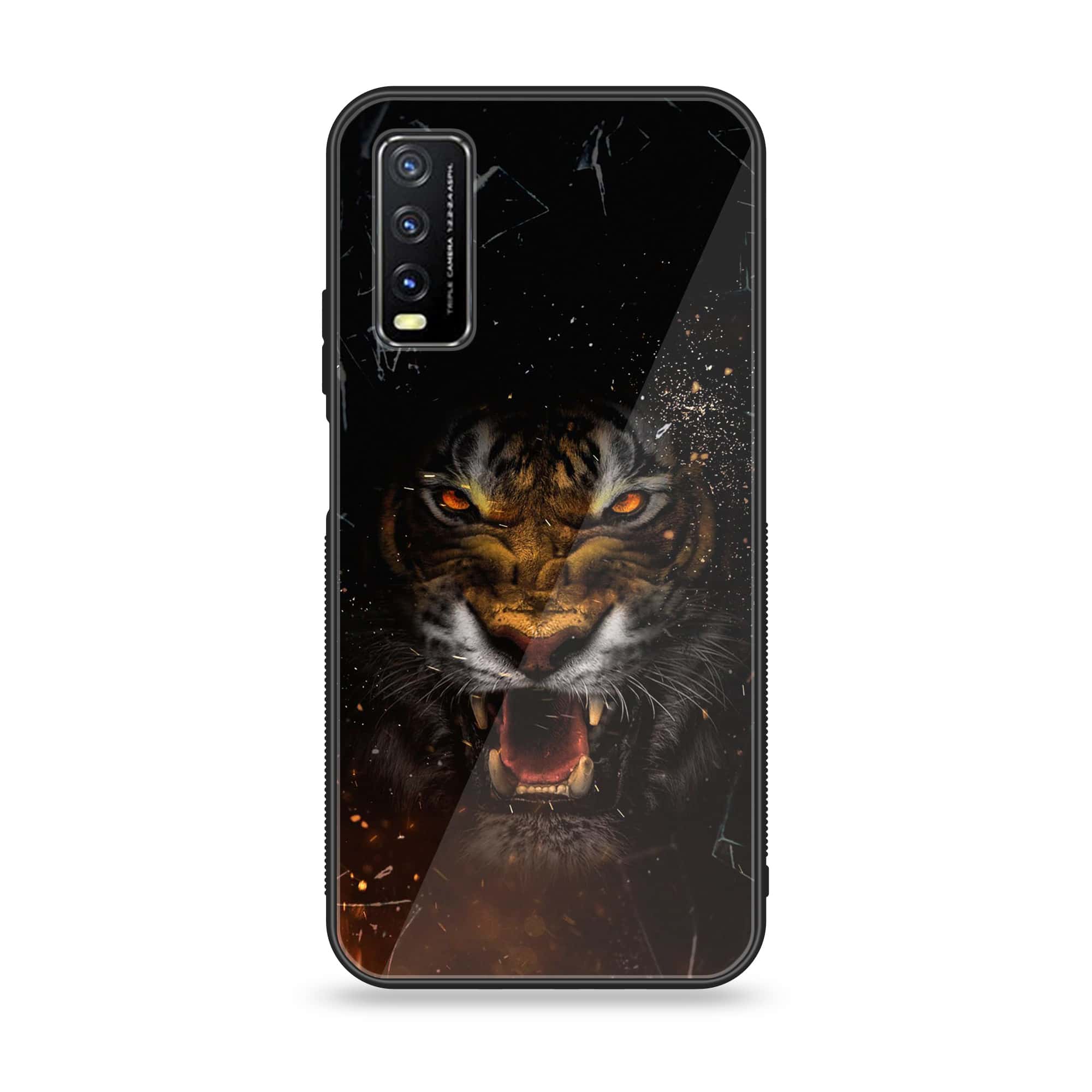 Vivo Y20 2021 Tiger Art Series Premium Printed Glass soft Bumper shock Proof Case