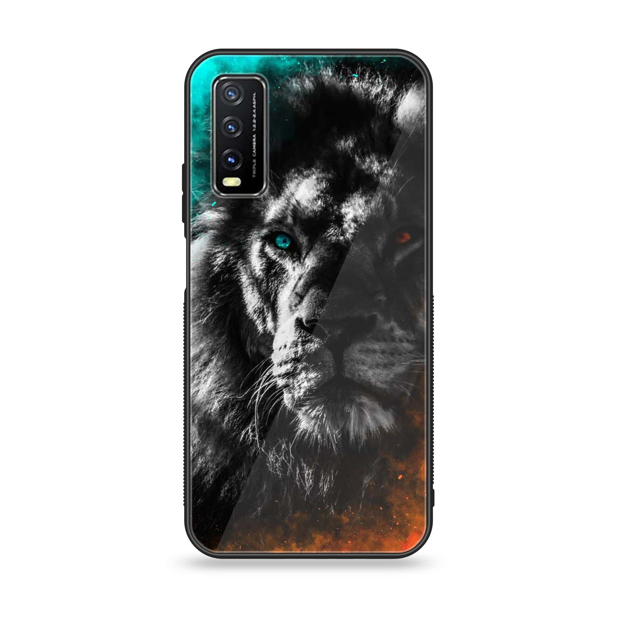 Vivo Y20 Tiger Art Series Premium Printed Glass soft Bumper shock Proof Case