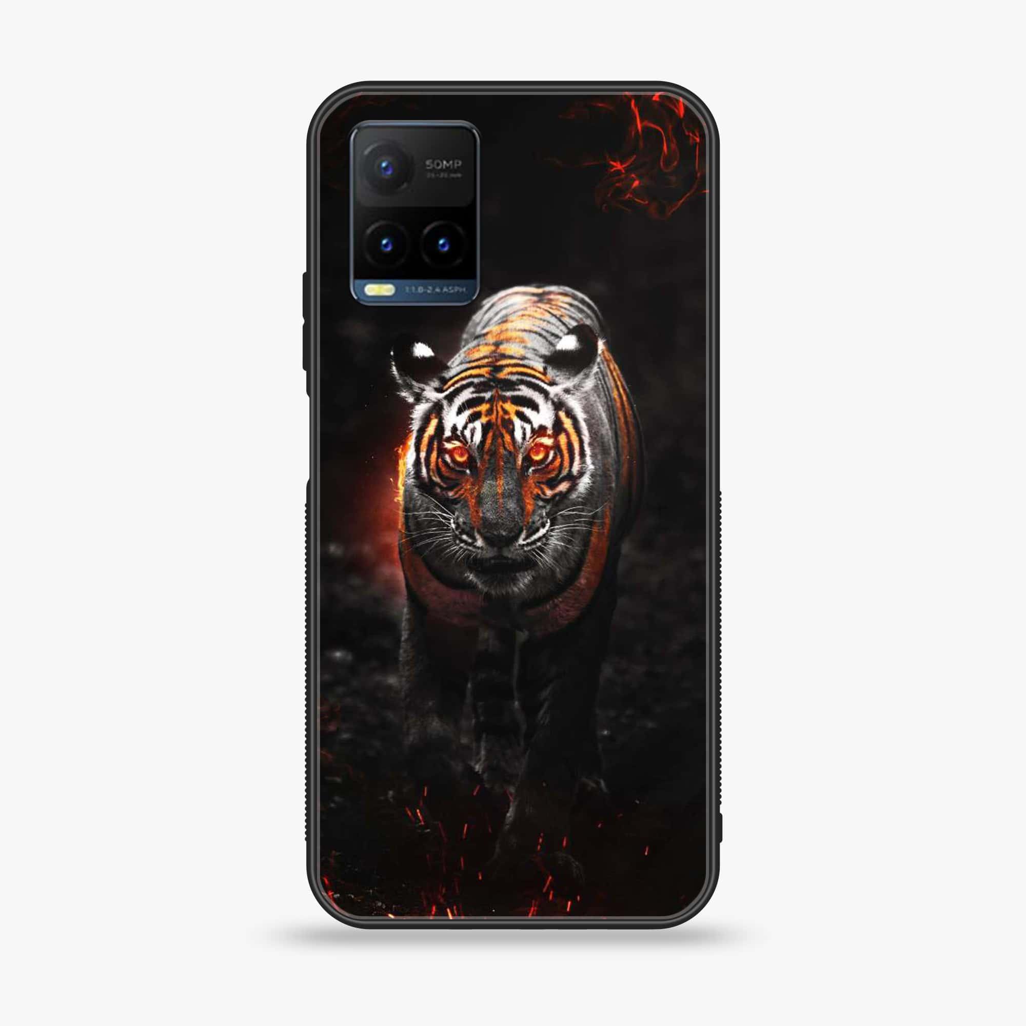 Vivo Y21t - Tiger Series - Premium Printed Glass soft Bumper shock Proof Case