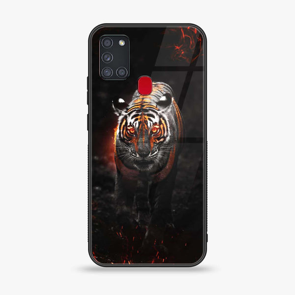 Samsung Galaxy A21s - Tiger Art Design 6- Premium Printed Glass soft Bumper shock Proof Case CS-11820