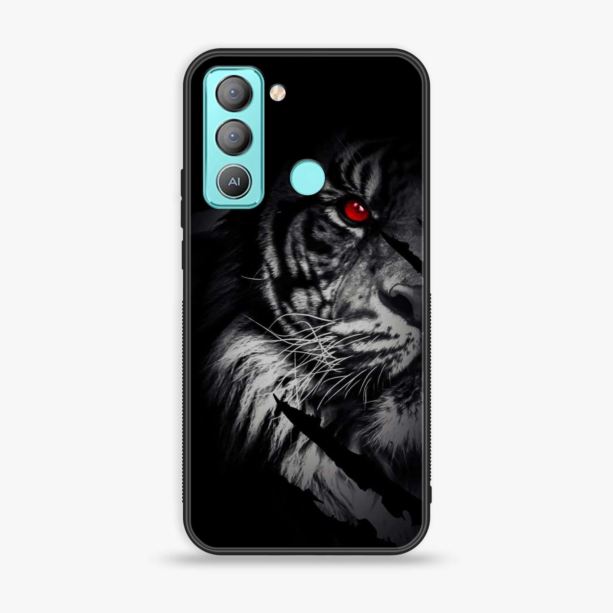 Tecno POP 5 LTE Tiger Art series Premium Printed Glass soft Bumper shock Proof Case