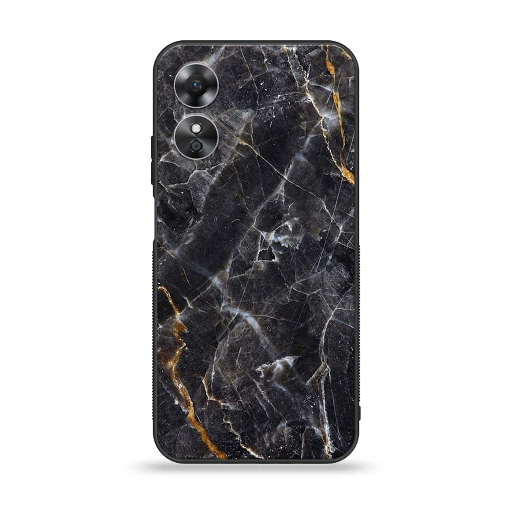 OPPO A17 - Black Marble V 2.0 Series  Design 1 - Premium Printed Glass soft Bumper shock Proof Case CS-20284