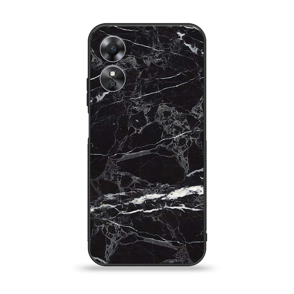 OPPO A17 - Black Marble V 2.0 Series  Design 1 - Premium Printed Glass soft Bumper shock Proof Case CS-20284