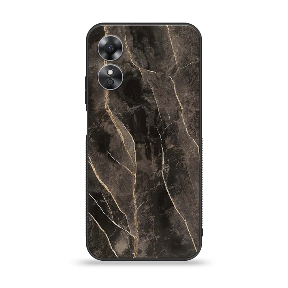 OPPO A17 - Black Marble V 2.0 Series  Design 1 - Premium Printed Glass soft Bumper shock Proof Case CS-20284