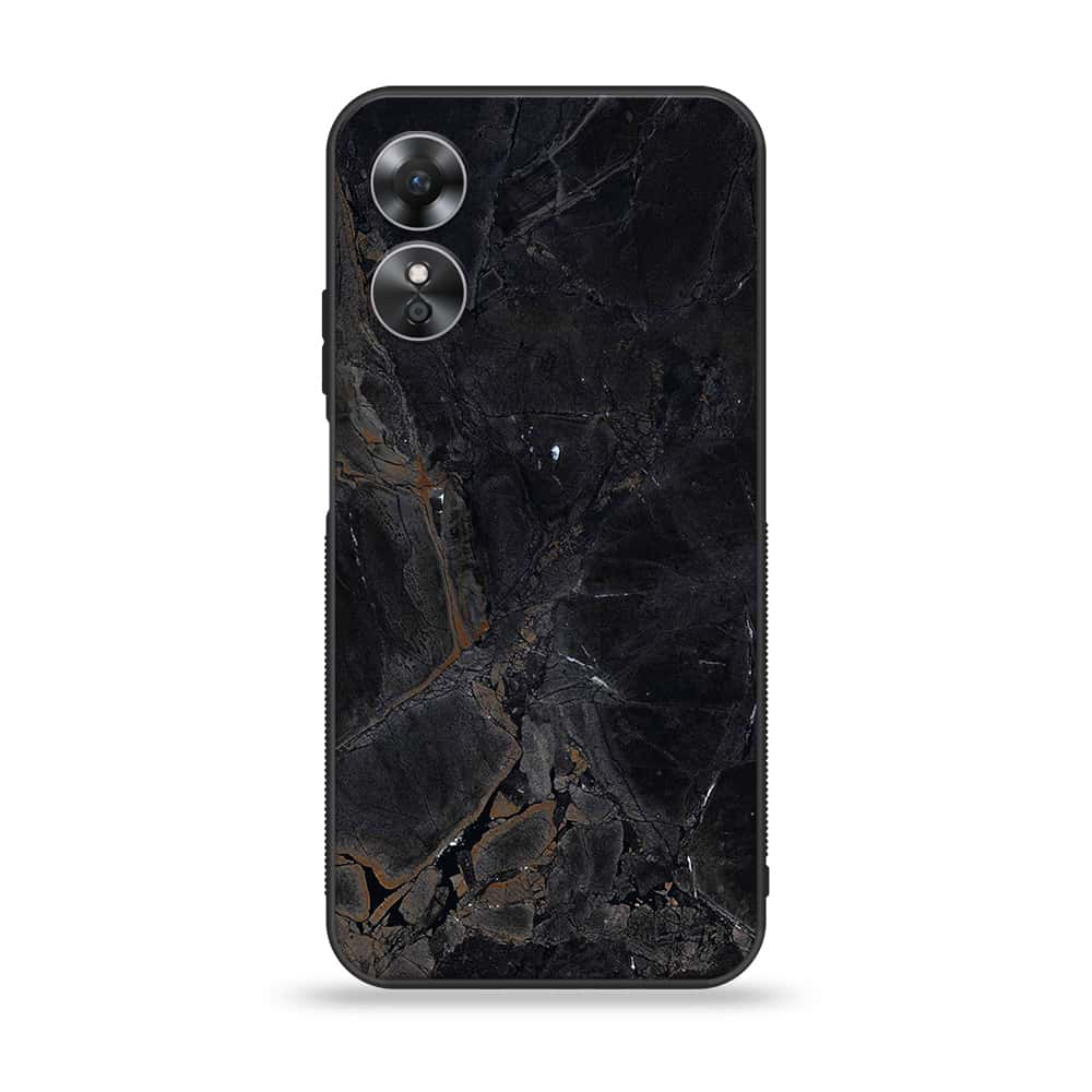 OPPO A17 - Black Marble V 2.0 Series  Design 1 - Premium Printed Glass soft Bumper shock Proof Case CS-20284