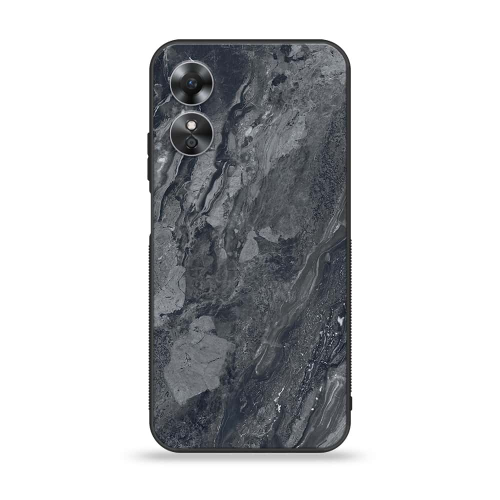 OPPO A17 - Black Marble V 2.0 Series  Design 1 - Premium Printed Glass soft Bumper shock Proof Case CS-20284