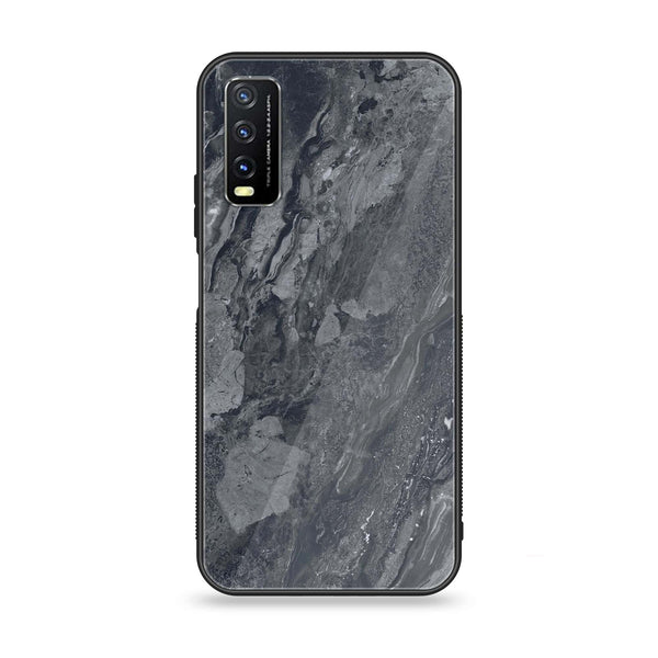 Vivo Y12A - Black Marble V 2.0 Series - Premium Printed Glass soft Bumper shock Proof Case