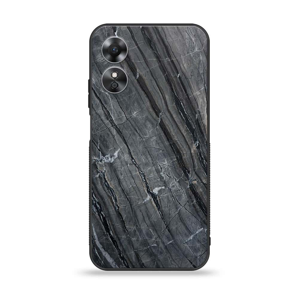 OPPO A17 - Black Marble V 2.0 Series  Design 1 - Premium Printed Glass soft Bumper shock Proof Case CS-20284