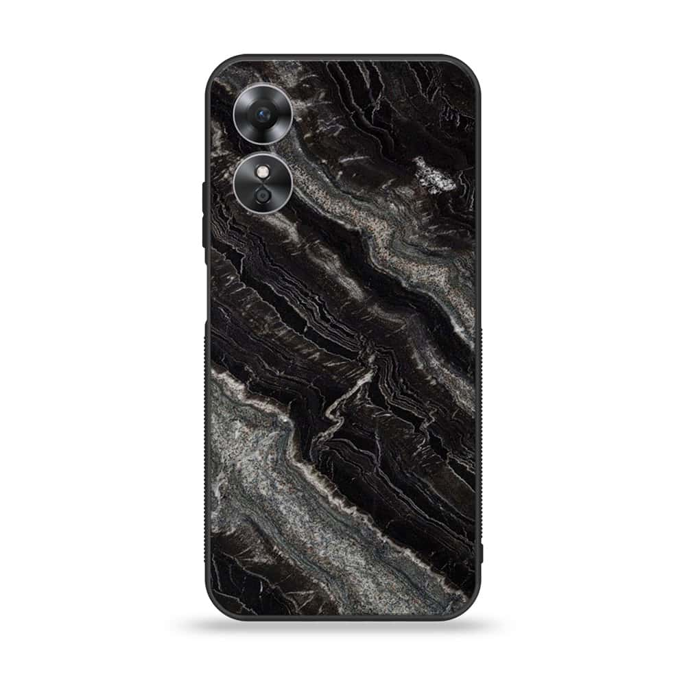 OPPO A17 - Black Marble V 2.0 Series  Design 1 - Premium Printed Glass soft Bumper shock Proof Case CS-20284