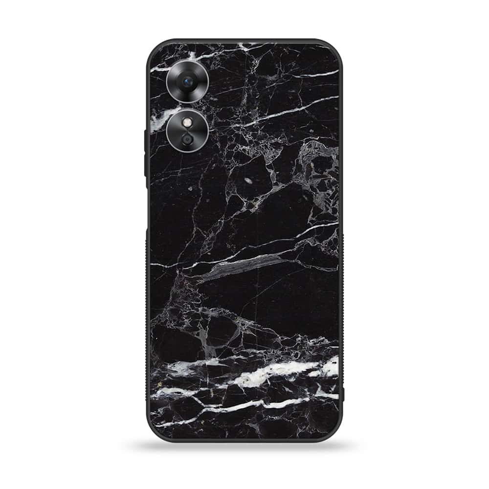 OPPO A17 - Black Marble V 2.0 Series  Design 1 - Premium Printed Glass soft Bumper shock Proof Case CS-20284