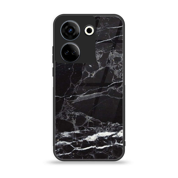 Tecno Camon 20/20 Pro - Black Marble V 2.0 Design 8 - Premium Printed Glass soft Bumper shock Proof Case