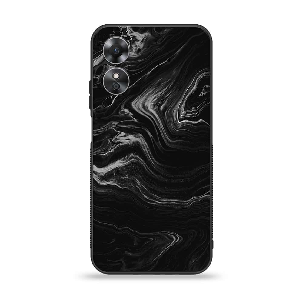 OPPO A17 - Black Marble V 2.0 Series  Design 1 - Premium Printed Glass soft Bumper shock Proof Case CS-20284