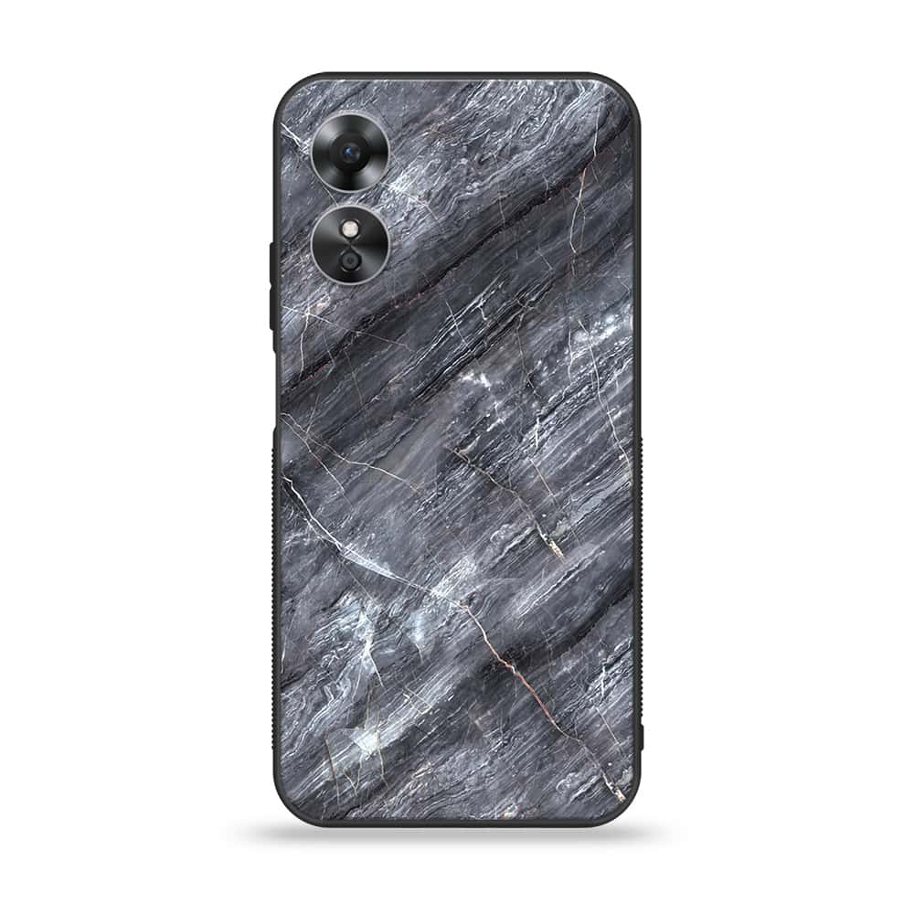 OPPO A17 - Black Marble V 2.0 Series  Design 1 - Premium Printed Glass soft Bumper shock Proof Case CS-20284