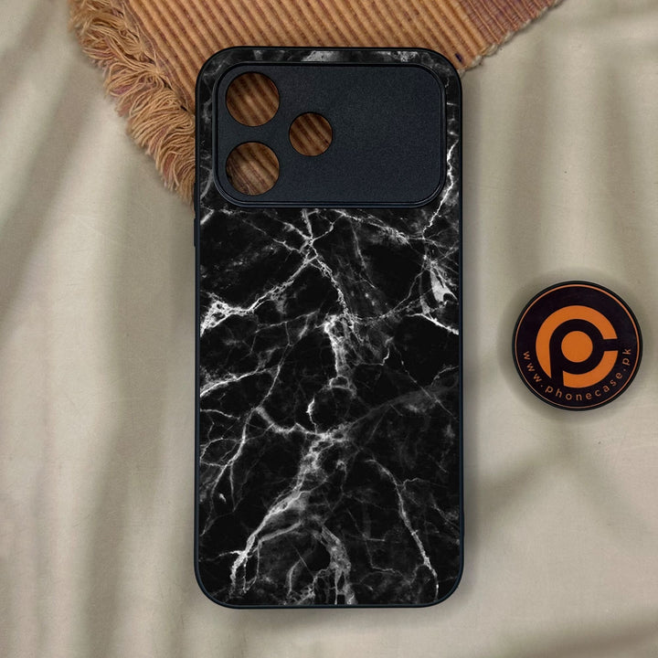 Oppo A6C - Black Marble Design 4 - Premium Metal Printed Soft Bumper Shock Proof Case