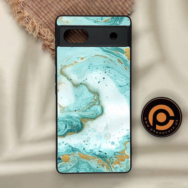 Google Pixel 6a - Aqua Blue Marble Design - Premium Metal Printed Soft Bumper Shock Proof Case