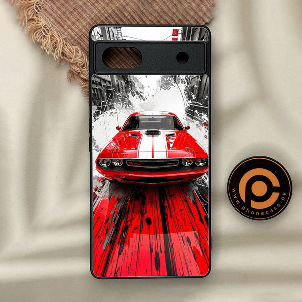Google Pixel 6a - Red Muscle Car Thrill - Premium Metal Printed Soft Bumper Shock Proof Case