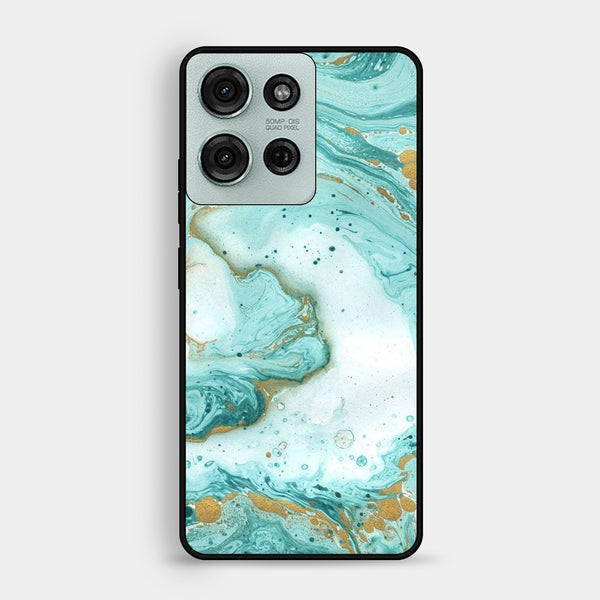 Motorola Moto G75 - Aqua Blue Marble Design - Premium Metal Printed Soft Bumper Shock Proof Case