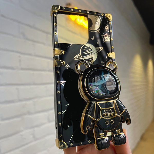 iPhone 14 Pro Max Luxury Space Bear Case With Hidden Folding Stand Case