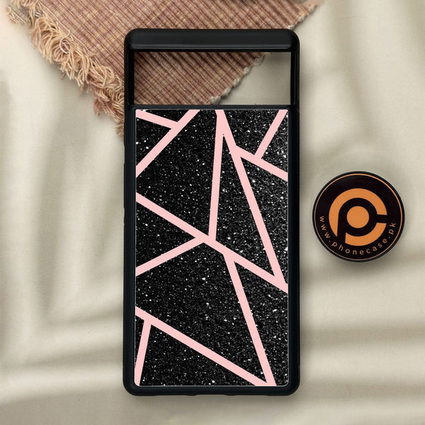 Google Pixel 6 - Black Sparkle Glitter With Rosegold - Premium Metal Printed Soft Bumper Shock Proof Case