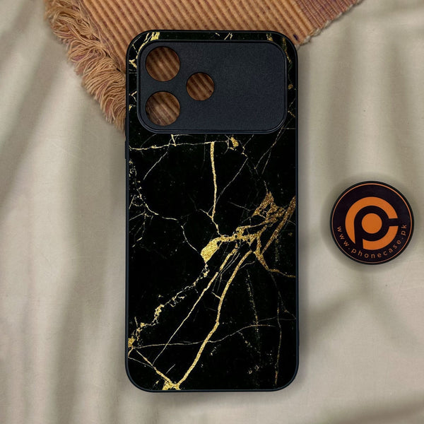 Oppo A6C - Black Marble Design 3 - Premium Metal Printed Soft Bumper Shock Proof Case