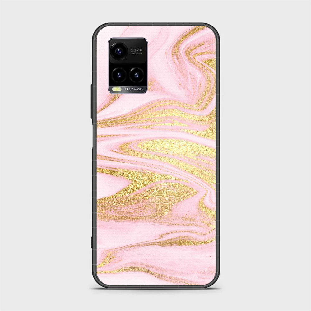 Vivo Y21a Pink Marble Series Premium Printed Glass soft Bumper shock Proof Case