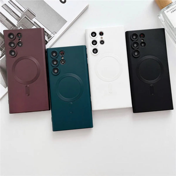 Galaxy S21 Ultra MagSafe Supported Silica Soft Gel Metallic Feel Case with Built-in Camera Lens Protector