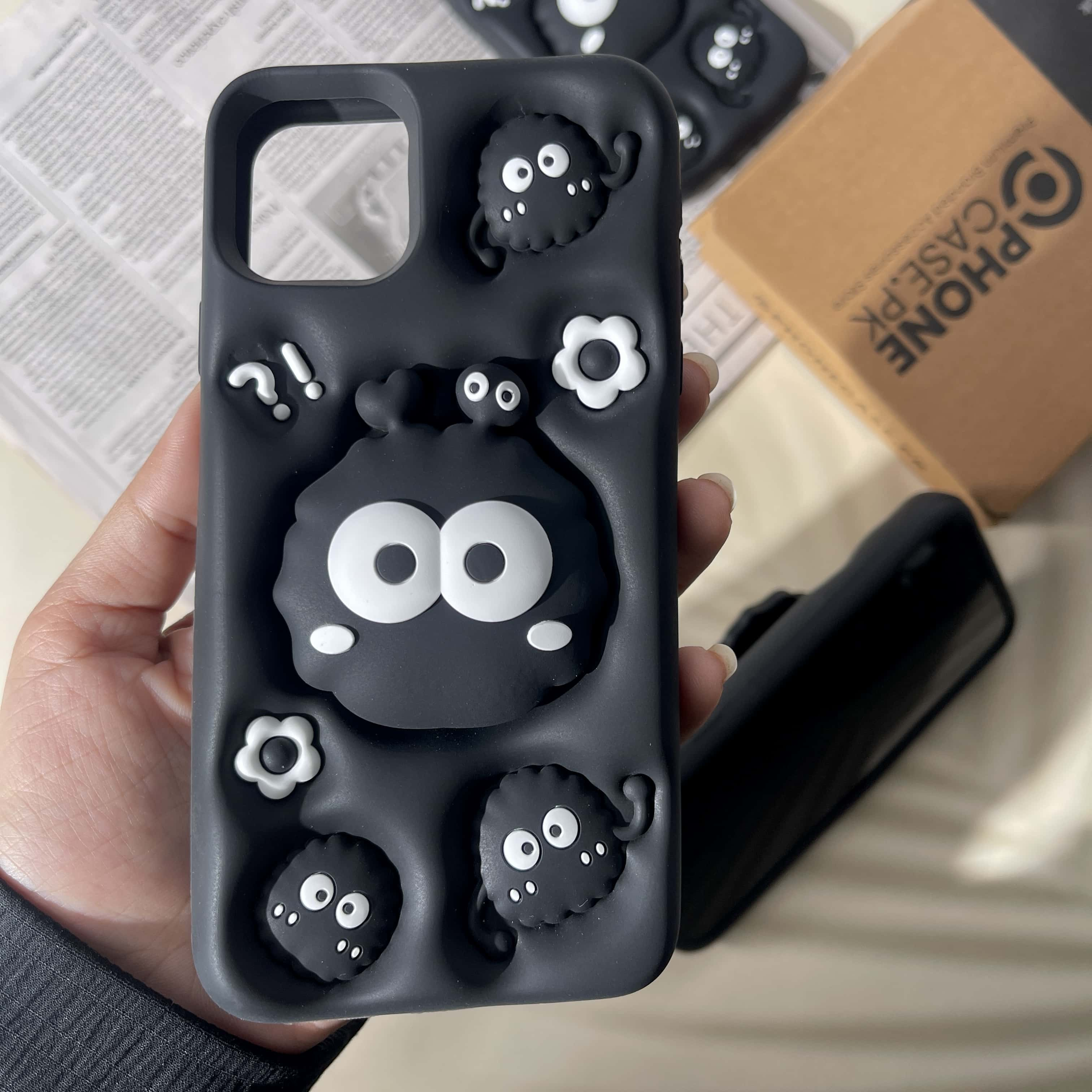 iPhone 11 Pro Cute 3D Soot Sprites Case with Pop-Socket Kickstand