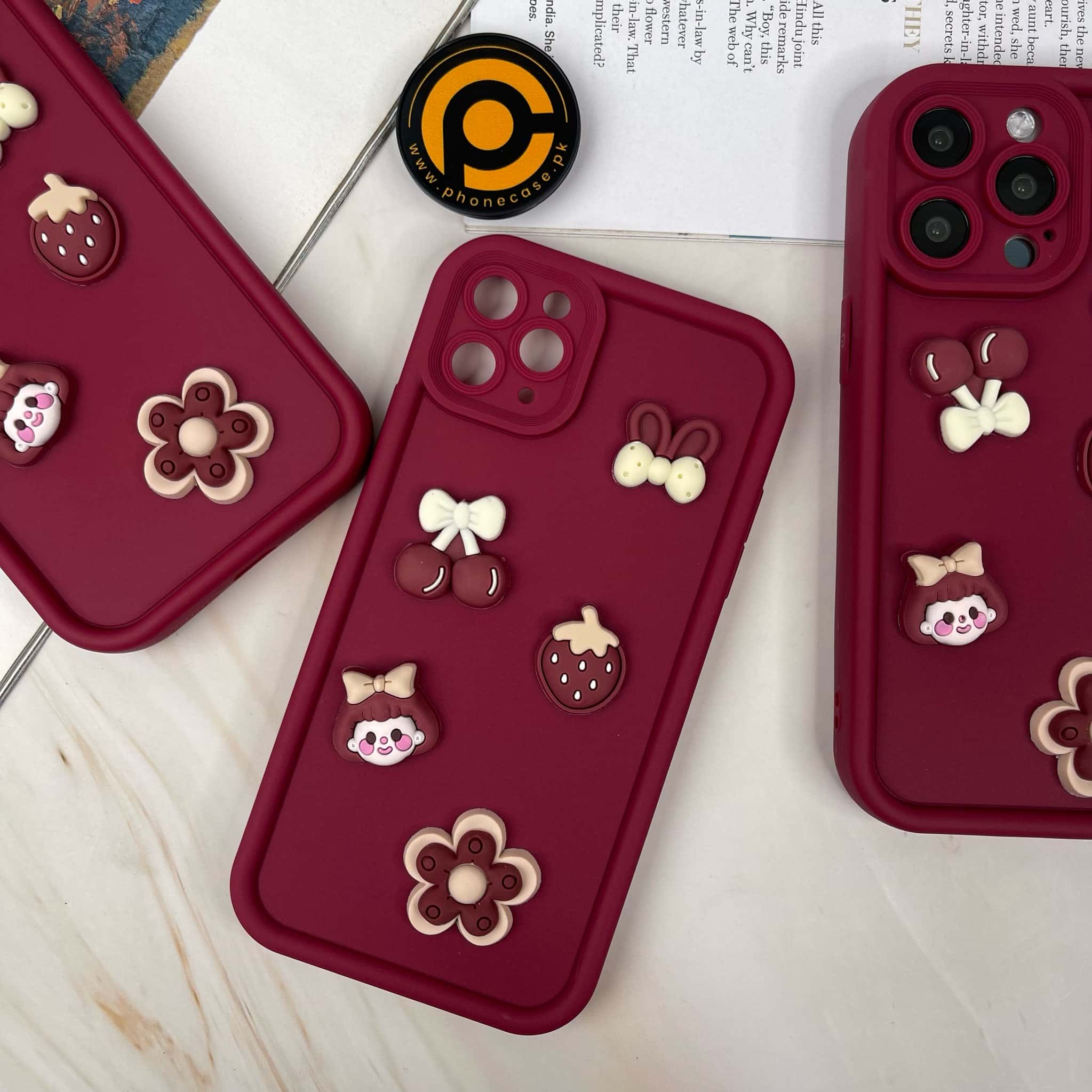 iPhone 11 Pro Max Cute 3D Cherry Flower Icons Silicon Case