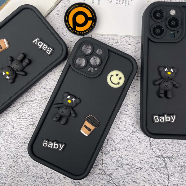 iPhone 12 Pro Max Cute 3D Black Bear Icons Liquid Silicon Case