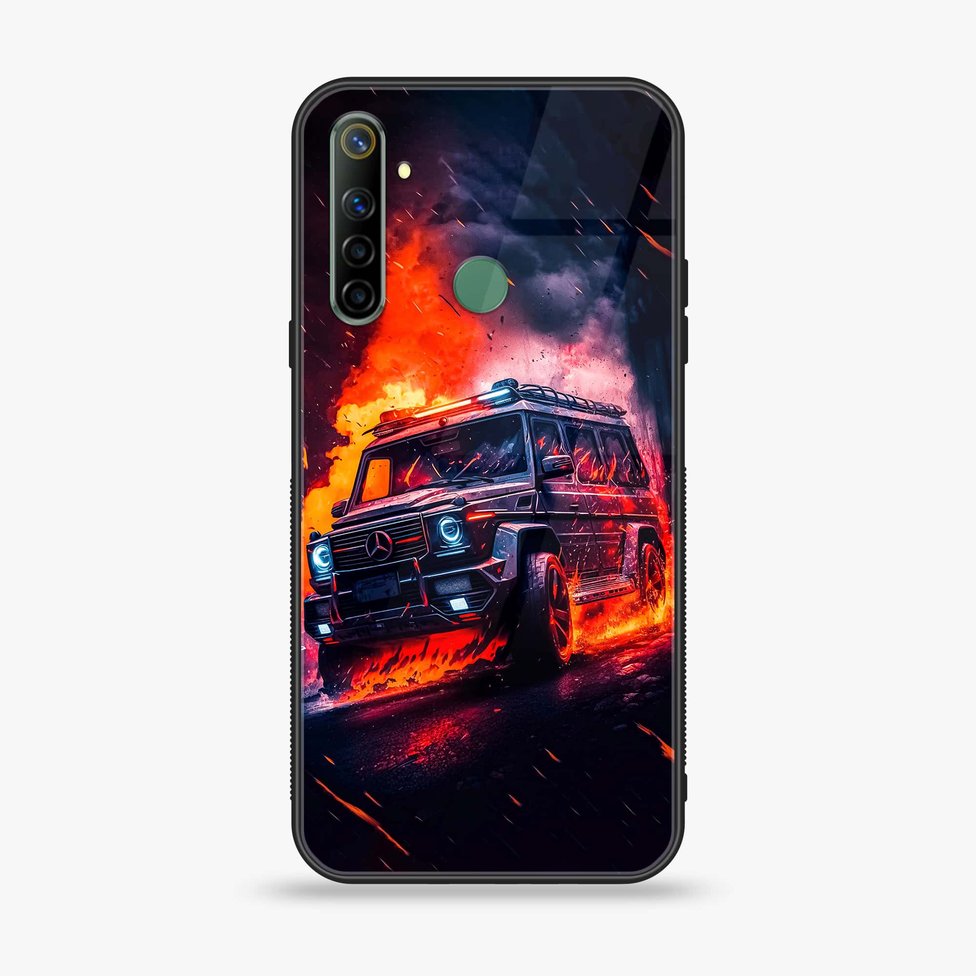 Realme Narzo 10 Racing Series Premium Printed Glass soft Bumper shock Proof Case