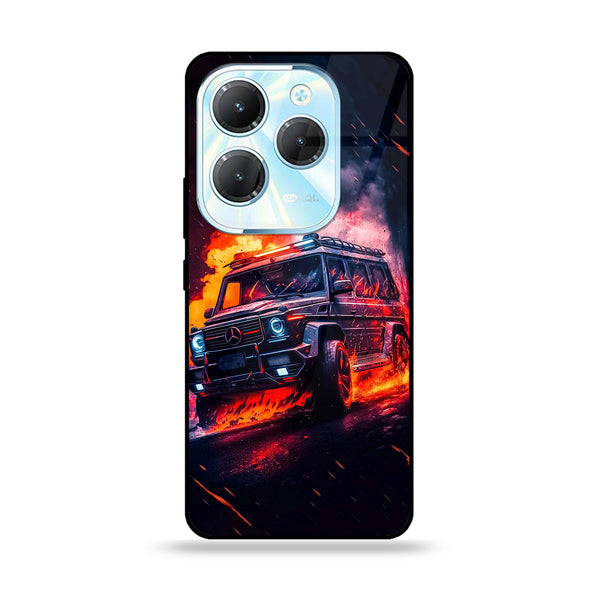 Infinix Hot 40 - Racing Design 2 - Premium Printed Glass soft Bumper shock Proof Case CS-8048