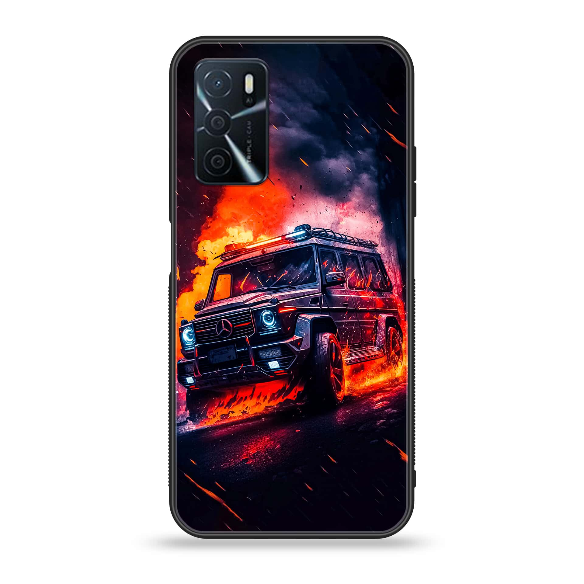 OPPO A16 - Racing Series - Premium Printed Glass soft Bumper shock Proof Case