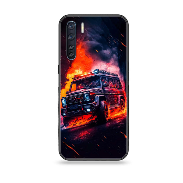 Oppo F15 - Racing Design 2- Premium Printed Glass soft Bumper shock Proof Case CS-11927 CS-13923