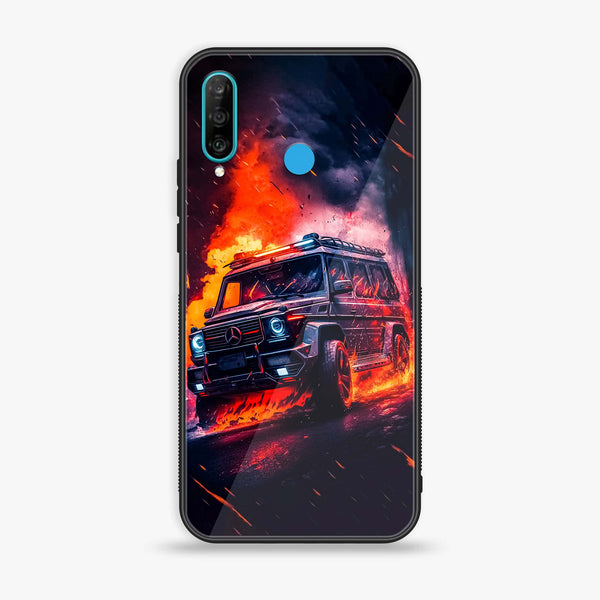 Huawei P30 lite - Racing Design 2- Premium Printed Glass soft Bumper shock Proof Case