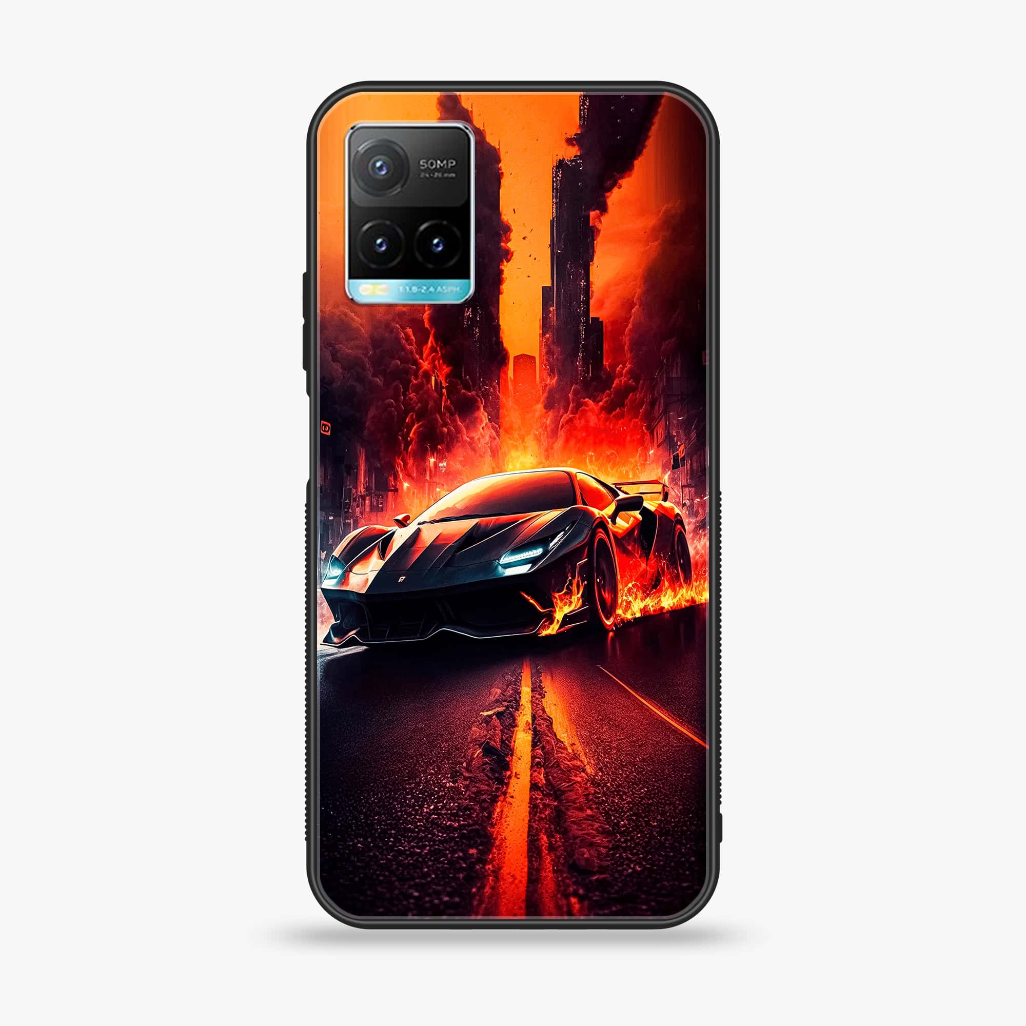 Vivo Y33s - Racing Series - Premium Printed Glass soft Bumper shock Proof Case