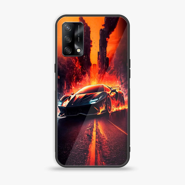 Oppo A74 - Racing Series - Premium Printed Glass soft Bumper shock Proof Case