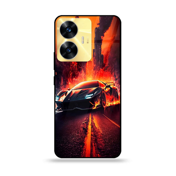 Realme C55 - Racing Series - Premium Printed Glass soft Bumper shock Proof Case