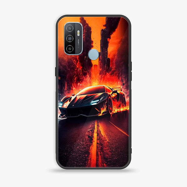 Oppo A53 - Racing Series - Premium Printed Glass soft Bumper shock Proof Case