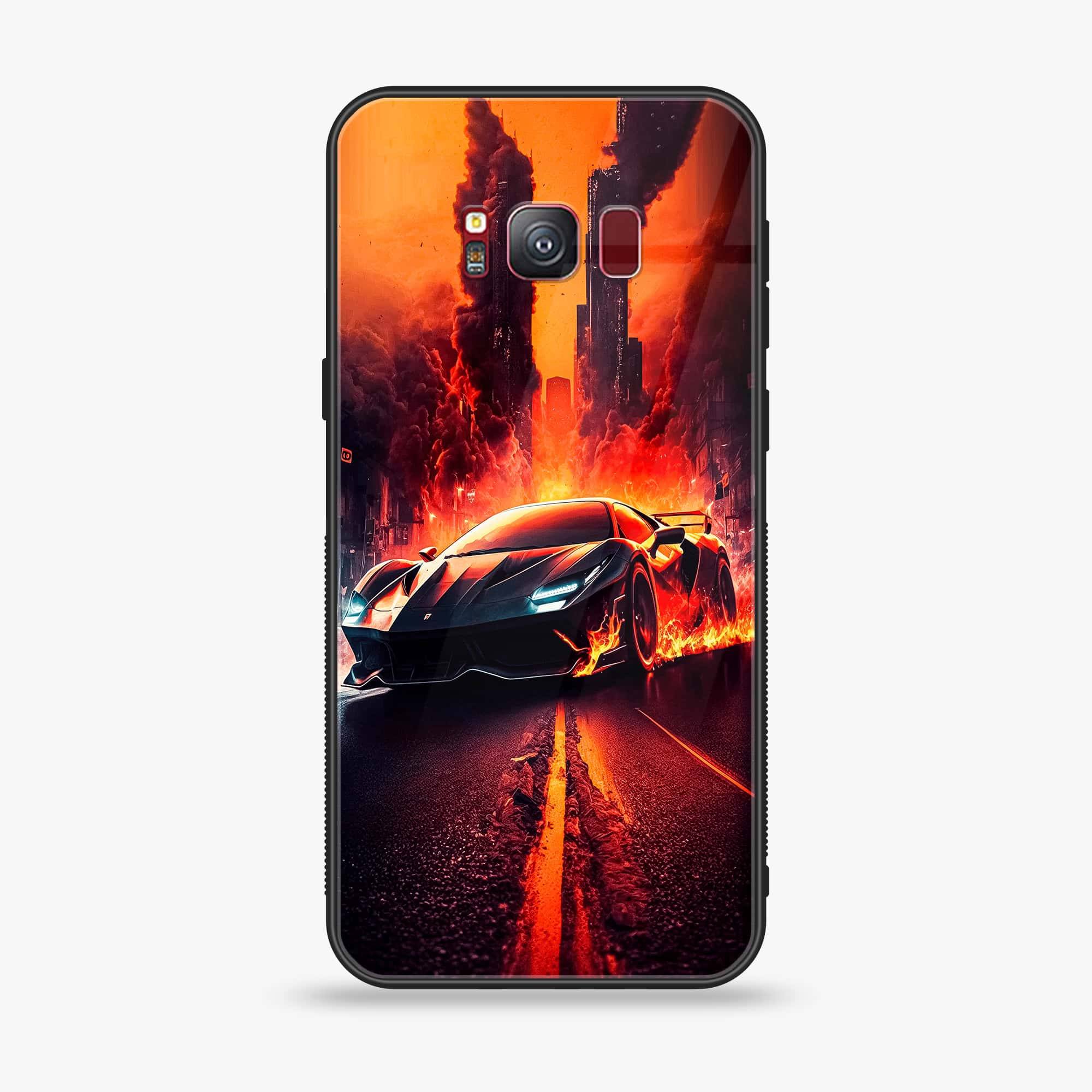 Samsung S8 - Racing Series - Premium Printed Glass soft Bumper shock Proof Case