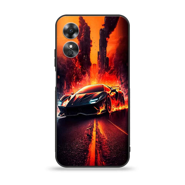 Oppo A17k - Racing Series - Premium Printed Glass soft Bumper shock Proof Case