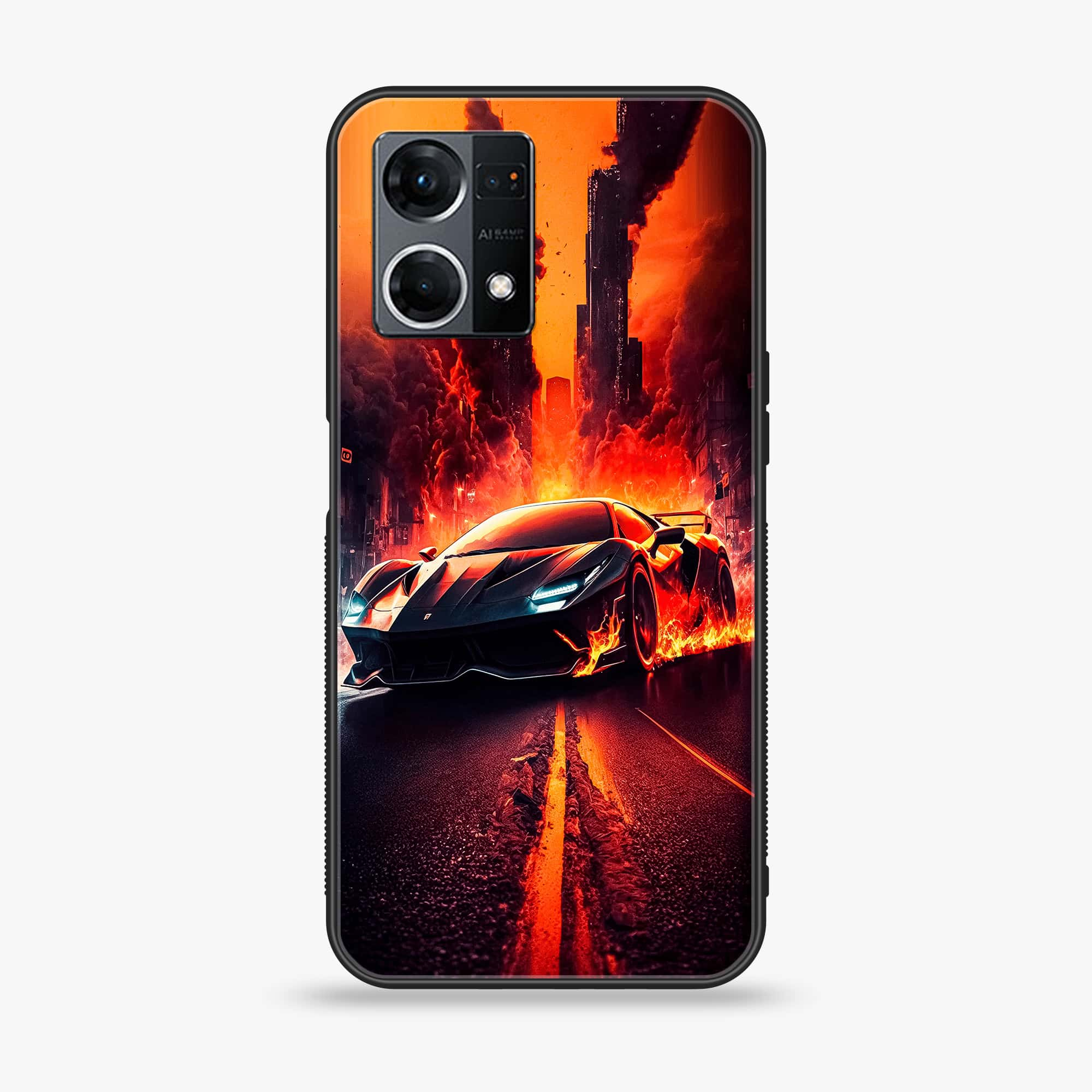 Oppo F21 Pro 4G Racing Series Premium Printed Glass soft Bumper shock Proof Case