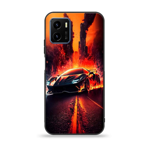 Vivo Y15c Racing Series Premium Printed Glass soft Bumper shock Proof Case