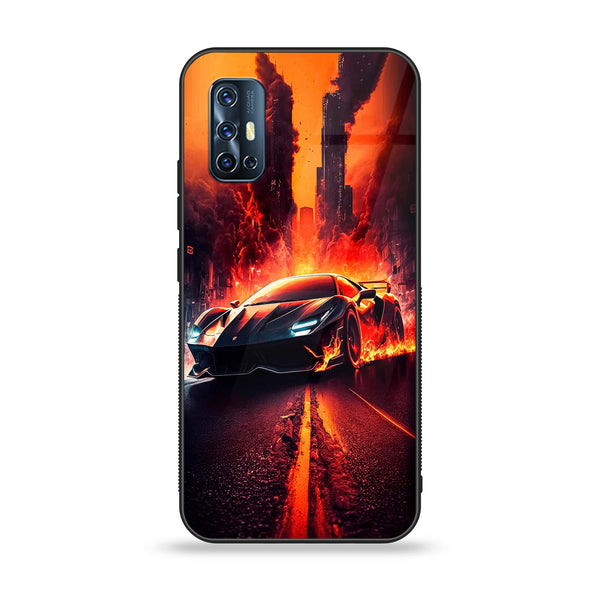 Vivo V17  - Racing Series  - Premium Printed Glass soft Bumper shock Proof Case