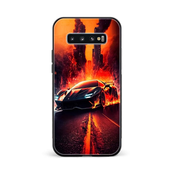 Galaxy S10 Plus - Racing Series - Premium Printed Glass soft Bumper shock Proof Case