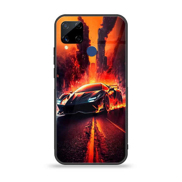 Realme C15 - Racing Series - Premium Printed Glass soft Bumper shock Proof Case