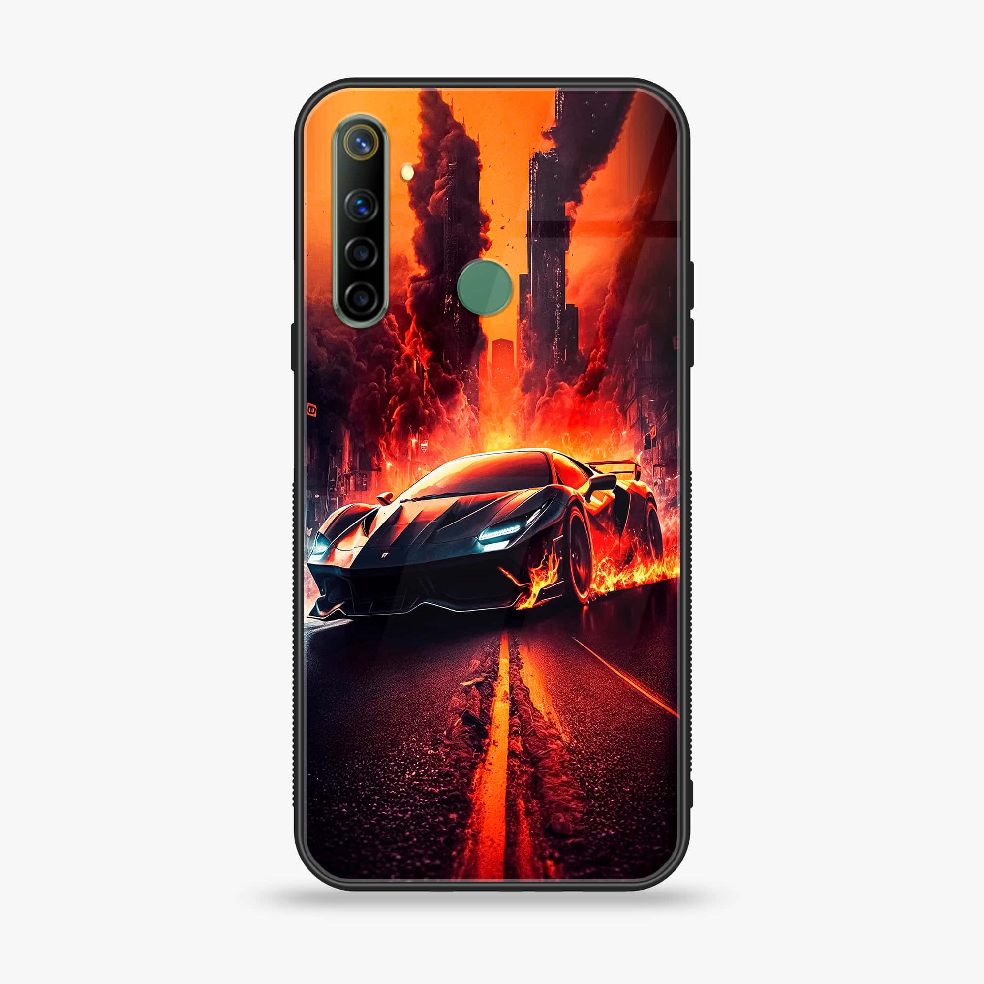 Realme Narzo 10 Racing Series Premium Printed Glass soft Bumper shock Proof Case