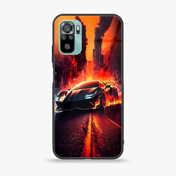 Xiaomi Redmi Note 10 - Racing Design 1- Premium Printed Glass soft Bumper shock Proof Case CS-50453